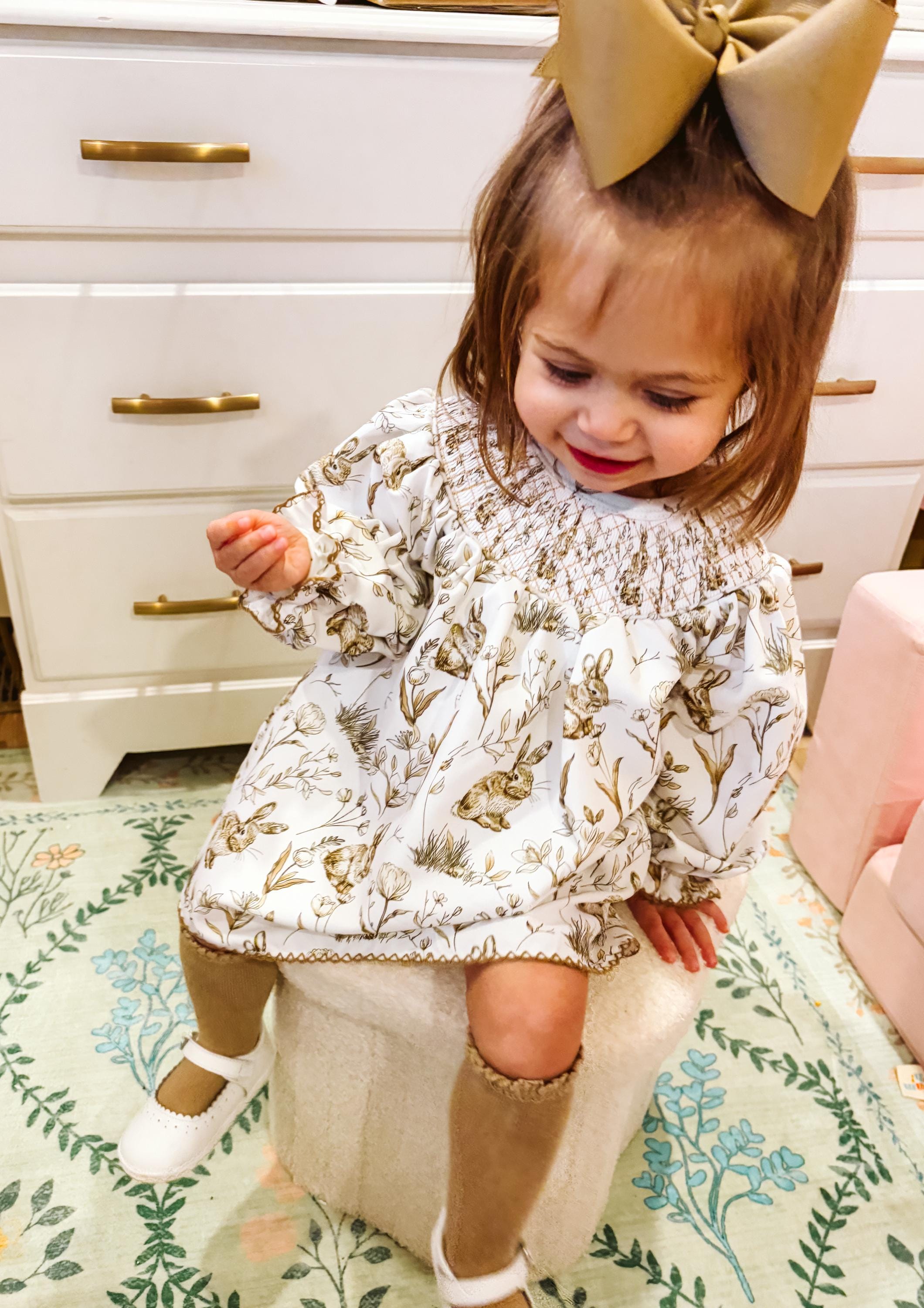 blue dress for baby girl Natural Beauty Latte Brown Toile Dress – Shop the Mint main image 0
