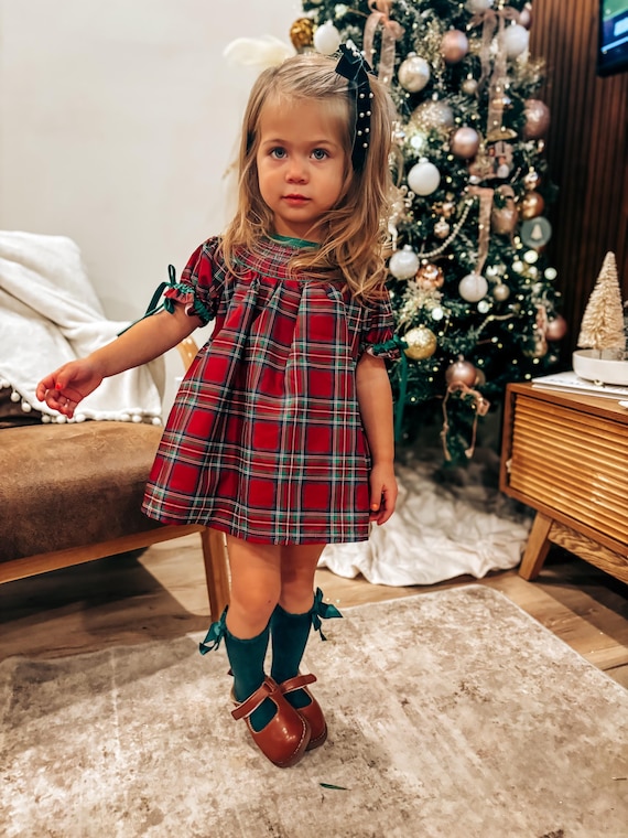smocked plaid dress christmas Mistletoe Plaid Dress Red / M