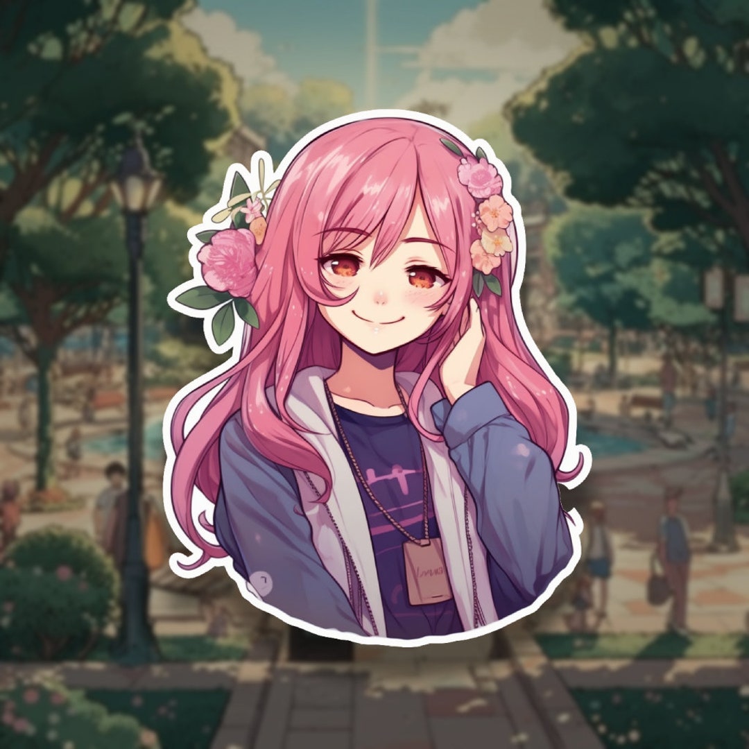 Cute Anime Girl Vinyl Sticker Pink Hair Girl Kawaii - Etsy