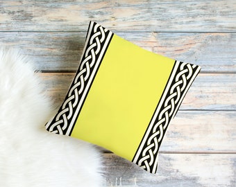 Yellow Outdoor Throw Pillow with Viking Design, UV and water resistant