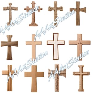 12 Various Wooden Crosses in PNG format