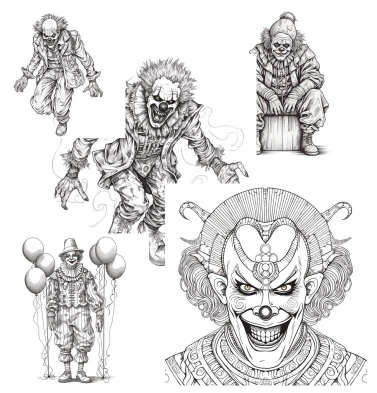 20 Printable Creepy Clown Coloring Pages - Etsy
