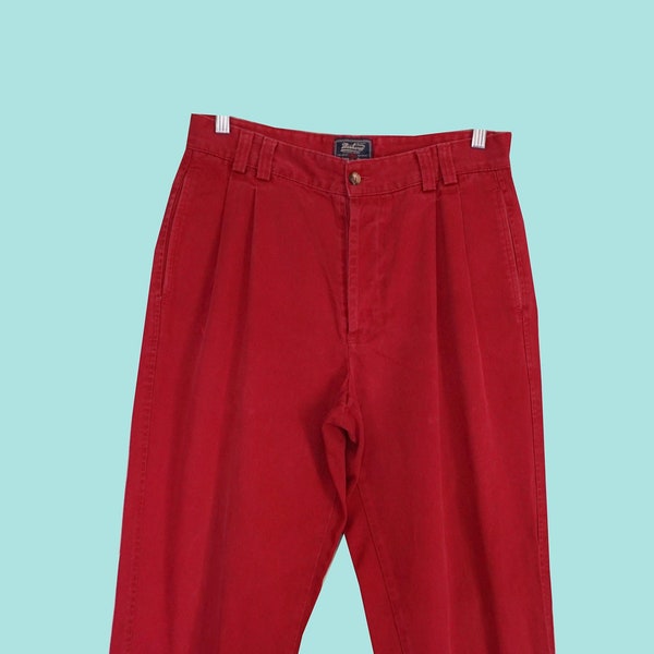 Vintage 90s red high waisted trousers - wide leg highwaisted classic trousers burtgundy cotton colorful high rise waist pleated casual pants