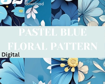 Digital pastel blue floral pattern, Pastel blue floral pattern, Pastel blue flowers pattern, Pastel blue digital flowers