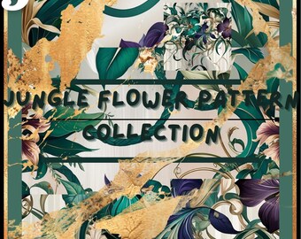 Jungle flowers pattern collection, Jungle flowers pattern, Jungle flowers pattern collection, Jungle style flowers, Jungle flowers bundle