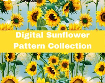 Digital Summer flowers pattern collection, Kaleidoscopic summer flower pattern collection, Yellow flowers, Summer pattern