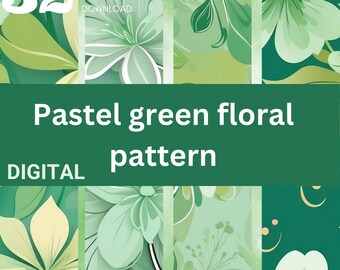Digital pastel green floral pattern, Pastel green floral pattern, Pastel green flower pattern, Digital flower pattern