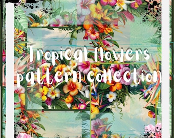 Tropical flowers pattern collection, Tropical flowers pattern bundle, Tropical flowers pattern, Tropical pattern, Tropical flower collection