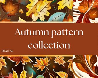 Digital autumn pattern collection, Autumn leaf pattern bundle