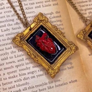 Heart Necklace, Vintage Necklace, Gothic Pendant, Dark Romantic Jewelry, Horror Aesthetic, Handmade Resin & Clay Art