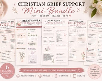 Christian Grief Support Mini Bundle | Printable Grief Worksheets | Faith-Based Mental Health Toolkit | DBT CBT SFBT Resources | Bible Study