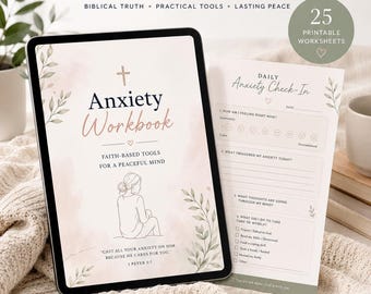Christian Anxiety Workbook PDF | 25 Printable Faith-Based Anxiety Worksheets | Bible Study Journal | Christian Mental Health | CBT & Coping