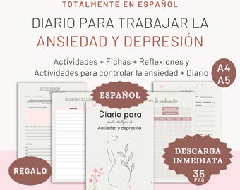 Diario de ansiedad y depresión en Español. Journal de salud mental. Diario para mejorar la salud mental. Actividades ansiedad y depresión