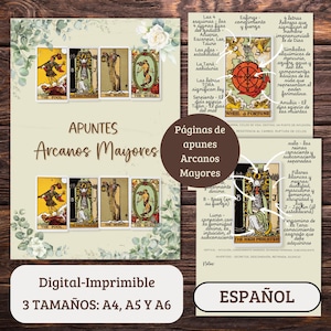 Major Arcana Journal, Spanish Tarot Journal, Tarot Course, Downloadable Tarot, Printable Tarot, Tarot Activities, Rider Waite