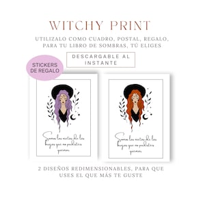 Cuadro brujas con frase descargable. Dibujo de brujas imprimibles. Cuadros de brujas. Frases de brujas. Cosas de brujas. Stickers witchy.
