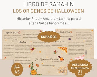 Libro de Samhain. Los orígenes de Halloween. Español. Planner descargable español. Pdf a4 y a5. Rituales. Sales. Grimorio digital.
