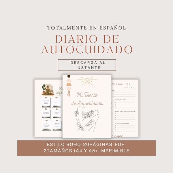 Planner de autocuidado estilo boho. Diario cuidado salud mental. Diario cuidado emocional. Diario digital boho. Diario imprimible.