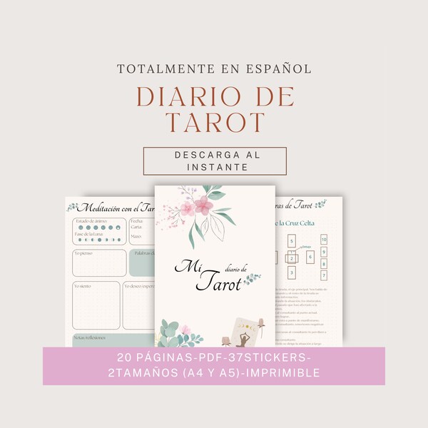 Planner de Tarot en Español. Diario tarot digital. Diario de tarot personalizable. Diario de tarot descargable. Diario de tarot imprimible.