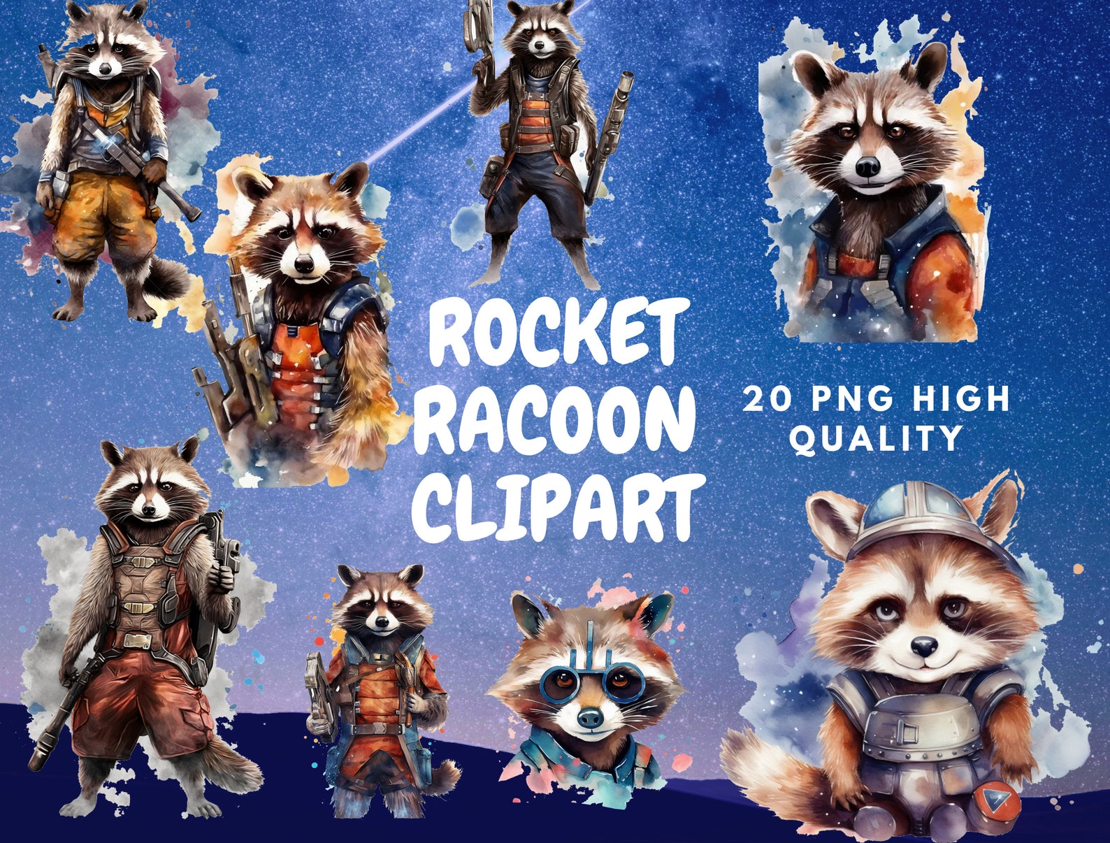 Spacer Racoon Rocket Racoon Clipart 20 High Quality PNG Digital Download - Etsy