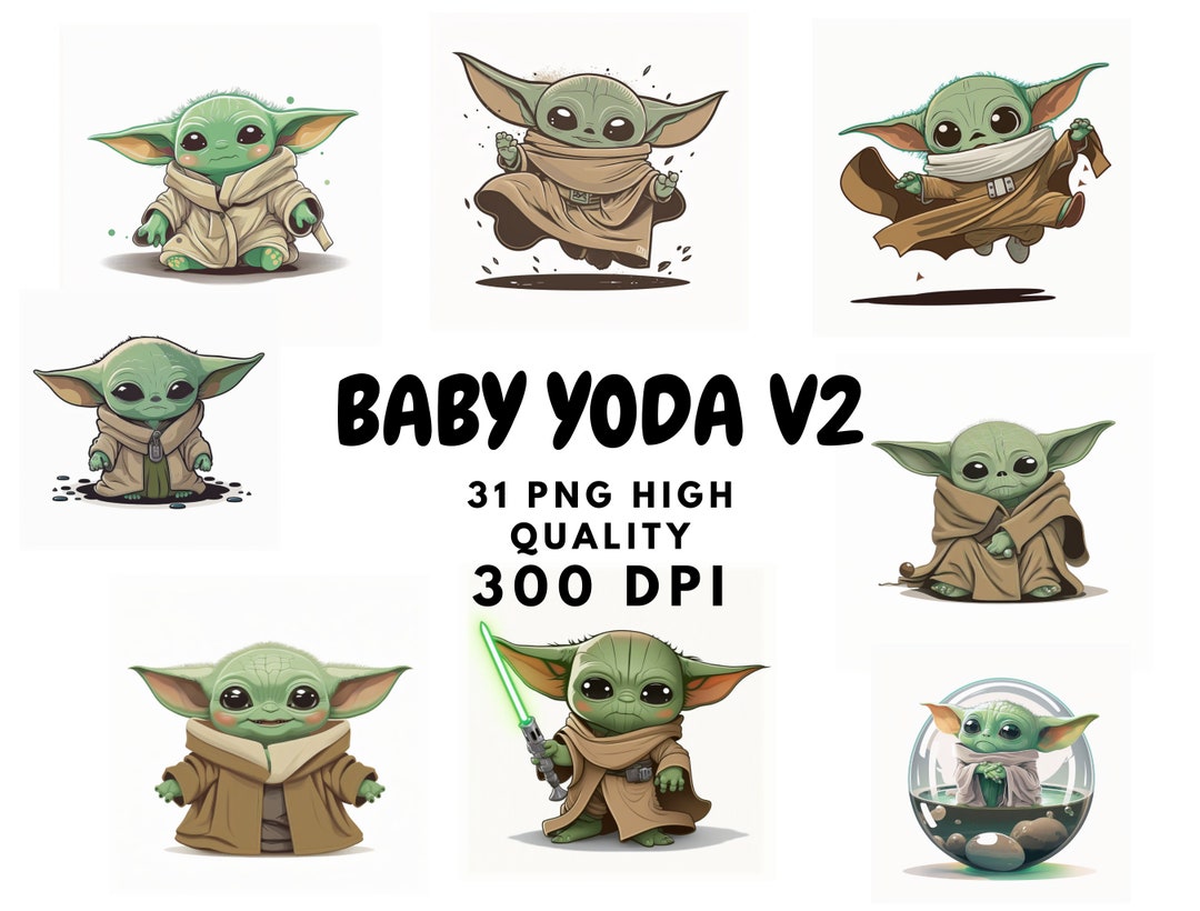 Baby Yoda Clipart, Baby Yoda PNG, Watercolor Clipart, Nursery Wall Art