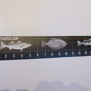 California Current Fish Ruler Measuring Tape Decal Sticker Size Limit - Halibut Slayer - Rock Fishing -Striper-Seabass