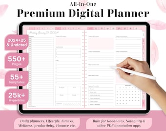 Pink Digital Planner iPad Bundle 2024 & 2025! Plus Undated, iPad, Goodnotes, Notability, Finance, Fitness, Daily Weekly Monthly, All-In-One