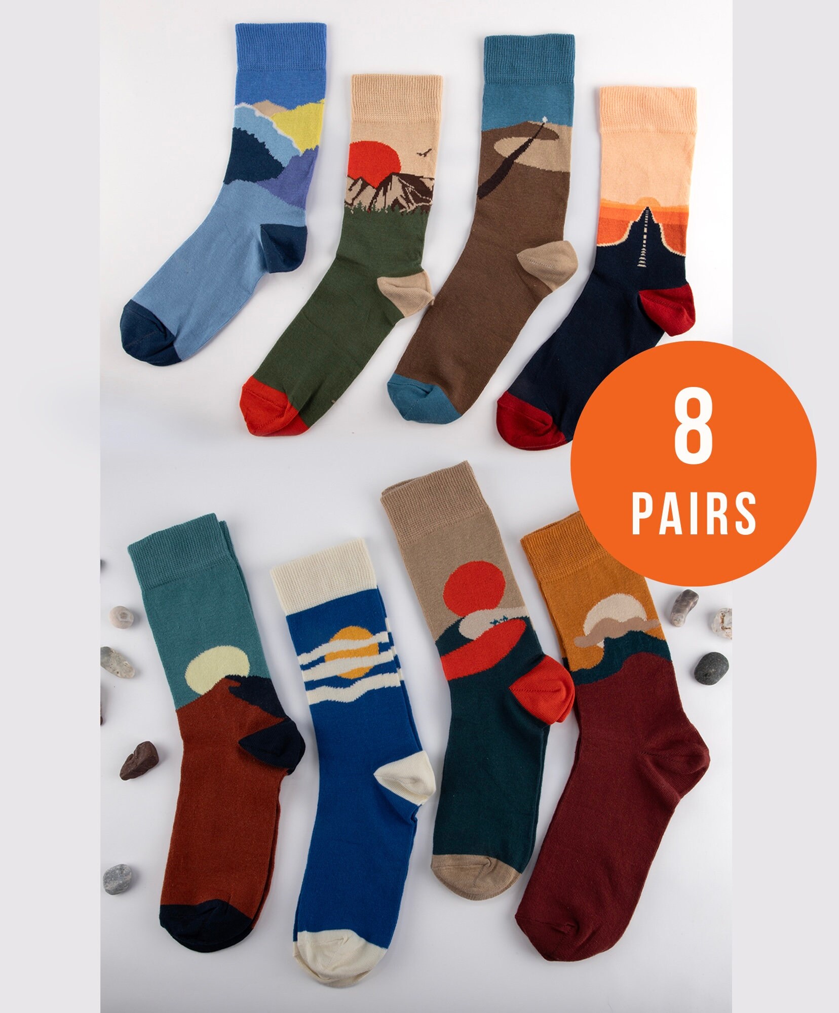 Cozy Funky Pattern Socks Set, 8 Pairs Soft Cotton Socks, Perfect Gift for Men & Women