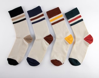 Retro Striped Crew Socks - Vintage-Inspired Athletic Design, 4 Style Options