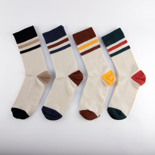 Retro Striped Crew Socks - Vintage-Inspired Athletic Design, 4 Style Options
