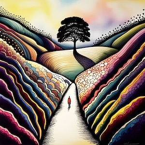 Livfullt Sycamore Gap Northumberland-tryck - Landskapstryck, Digitaltryck, Väggkonst, Hadrians mur