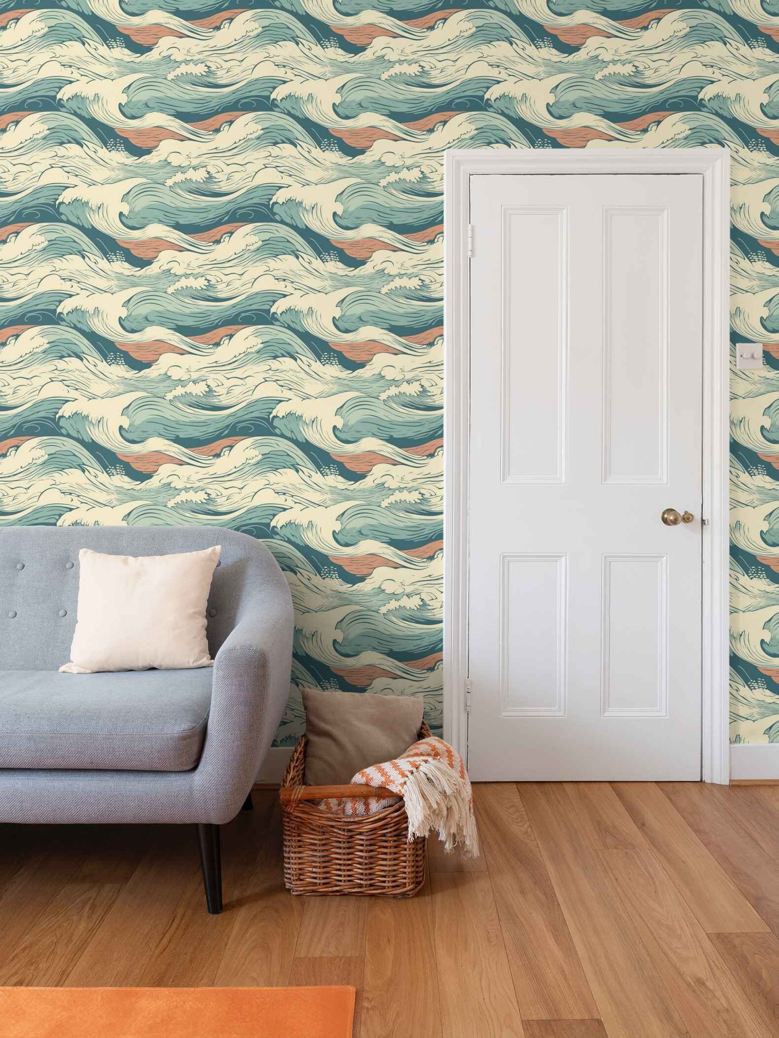 Serene Ocean Waves Digital Print Wallpaper and Wall Art - Etsy