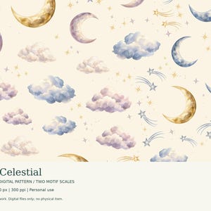 Soft Celestial Seamless Digital Pattern, PNG JPG, Tumbler Crafts Fabric Paper, Printable Extras, Personal Use