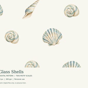 Sea Glass Shells Seamless Digital Pattern, PNG JPG, Tumbler Crafts Fabric Paper, Printable Extras, Personal Use