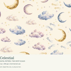 Soft Celestial Seamless Digital Pattern, PNG JPG, Tumbler Crafts Fabric Paper, Printable Extras, Commercial Use