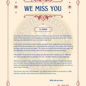 Carta personalizada para mi hijo/hija/esposo/esposa en el ejército/regalo de despliegue/imprimible para familia militar