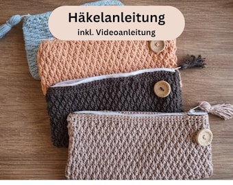 Crochet pattern for a small zippered pouch (German!) – PDF download + video | Beginner-friendly DIY, makeup bag, pencil case