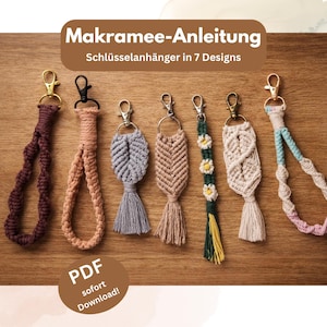 7 instruktioner för makraményckelring / på tyska / PDF direktnedladdning / Nybörjarguide med bilder / Makramémönster / Blomhängen