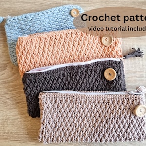 Modello all'uncinetto per pochette foderata / Tutorial video incluso / Borsa per cosmetici / Scarica il modello all'uncinetto in PDF / Adatto ai principianti / Borsa per il trucco / Fai da te