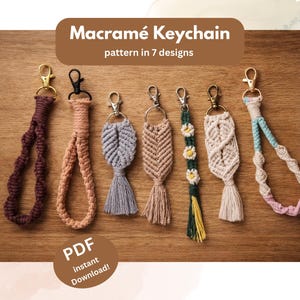 7 Tutorials Macramé Keychains / in English / PDF Instant Download / Beginner's Guide with Pictures / Macramé Patterns