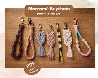 7 Tutorials Macramé Keychains / in English / PDF Instant Download / Beginner's Guide with Pictures / Macramé Patterns