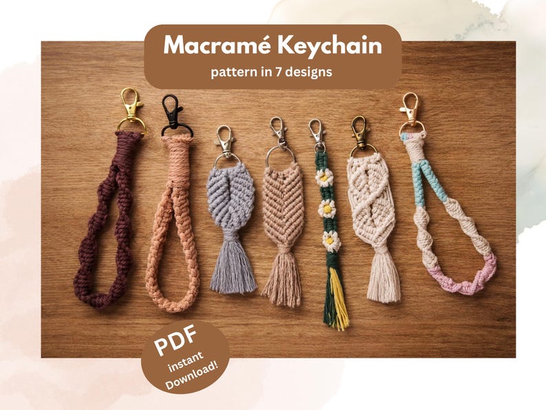 7 Tutorials Macramé Keychains / in English / PDF Instant Download ...