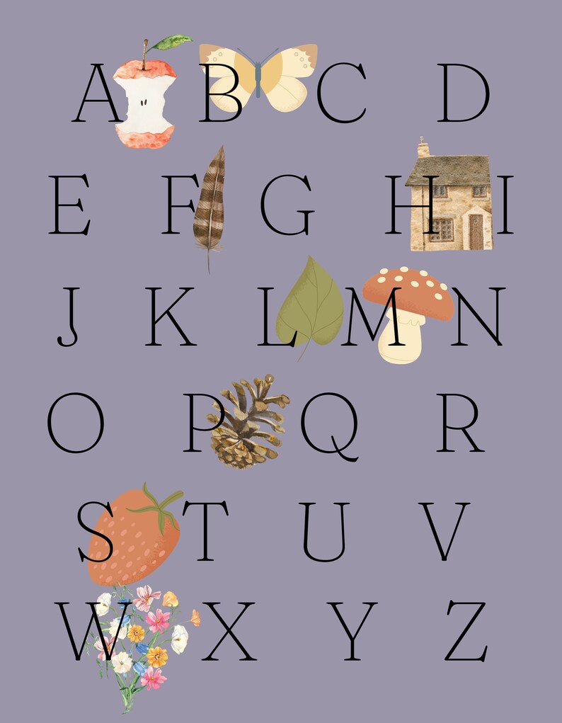 Alphabet Cottage Core Letters Playroom Posters - Etsy