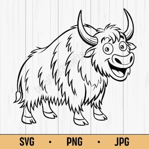Cute Yak SVG PNG – Smiling Cartoon Yak Clipart for Kids, Fluffy Highland Cow Style, Digital Download for Cricut & Sublimation