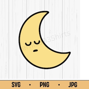 Slapende maan SVG PNG JPG – schattige cartoonmaan met gesloten ogen, kawaii hemelvector