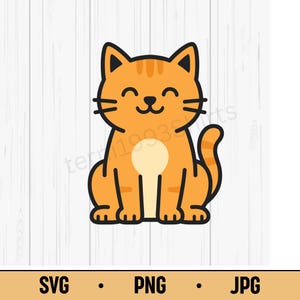 Cute Cat SVG PNG JPG – Simple Smiling Cartoon Cat, Kawaii Pet Vector Design