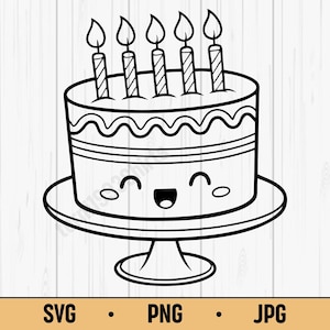 Cute Birthday Cake SVG PNG – Smiling Cartoon Cake Clipart with Candles, Digital Download for Kids and Cricut Crafts