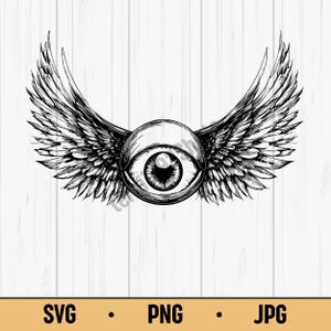 Bevingat öga PNG SVG – Mystisk allseende öga med vingar-illustration för tatueringar, klistermärken och ockulta designer – Digital nedladdning