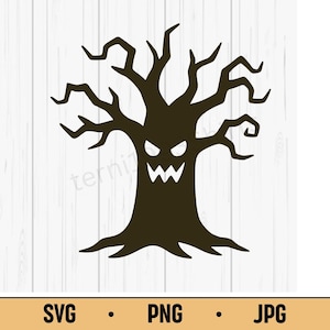 Scary Tree SVG PNG JPG – Haunted Spooky Tree Vector, Halloween Forest Decoration