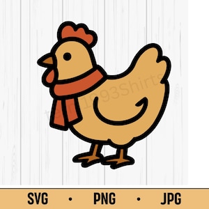 Chicken with Scarf SVG PNG JPG – Cute Cozy Chicken Animal Vector, Kawaii Farm Bird