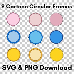 9 Runde Cartoon Frames - , Label, Cricut, Sticker, Clipart, SVG, PNG